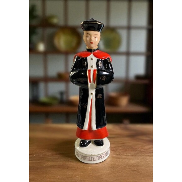 Vintage Asian Man In Traditional Attire Porcelain Figurine 9” Tall - Picture 1 of 12